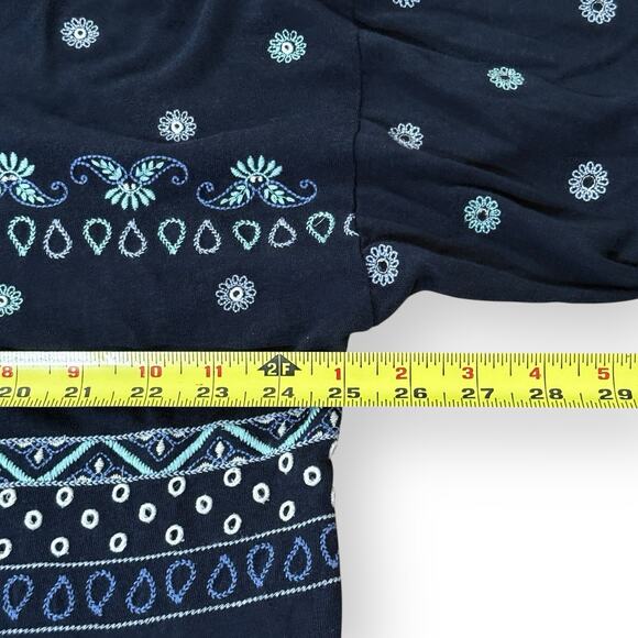 J.Jill Flagstaff Embroidered Patchwork Top Womens Size Large Navy Blue Boho - Picture 9 of 10